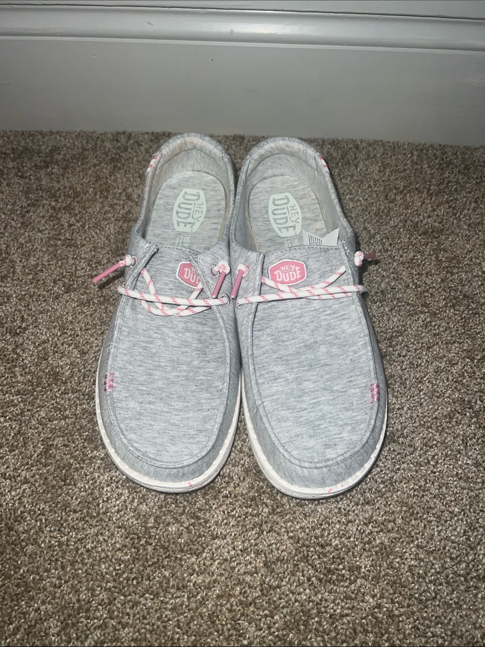Hey Dude Heather Gray Slip-On Moccasins with Pink Details